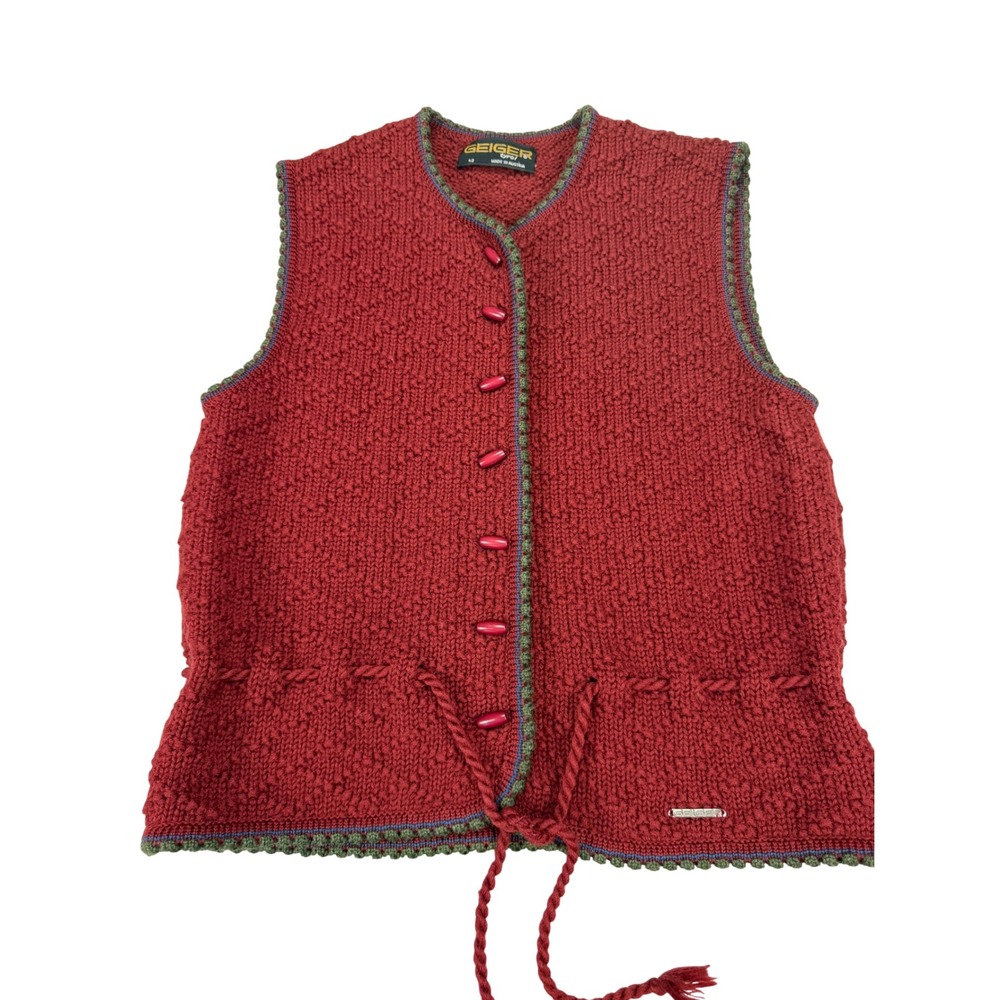 Geiger Tyrol Womens Burgundy Wool Knit Vest Made in Austria Size 42 Red Toggle